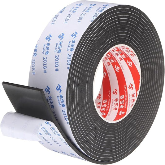 PATIKIL Sponge Rubber Foam Tape, 1 31/32" W x 1/8" t x 16.4ft l Self-Adhesive Foam Insulation Tape Weather Stripping for Window Door Soundproofing Weatherstrip AC Seal Strip, Black