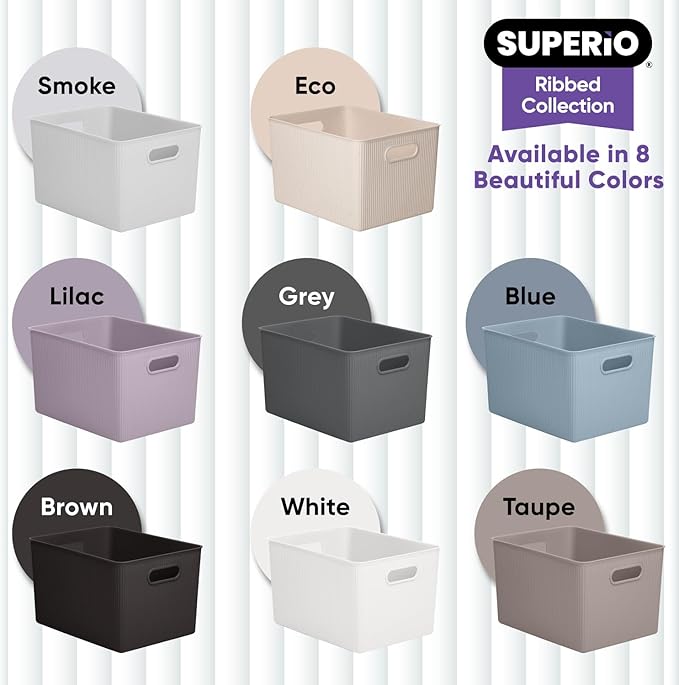 Superio Decorative Plastic Basket Open Home Storage Bins Organizer Baskets, X-Large Brown (8 Pack) Container Boxes for Organizing Closet Storage Bins for Shelves Drawer Shelf 22 Liter/23 Quart