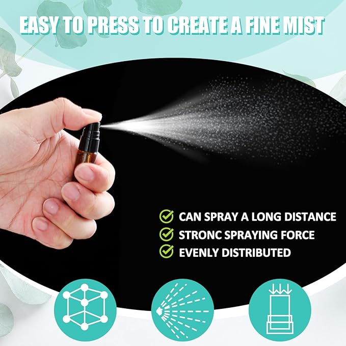Zhehao 25 Pcs Mini Spray Bottles 5 ml Clear Glass Perfume Bottles Refillable Fine Mist Perfume Atomizer Portable Empty Sample Containers for Cleaning, Essential Oils, Travel (Amber)