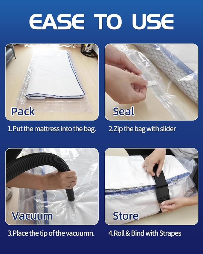 Vacuum Storage Bags for moving, Vacuum Seal Bags for Memory Foam, Latex, Clothing & Bedding, Space Saver Bags for Organization and Storage(1 King/Cal-King)