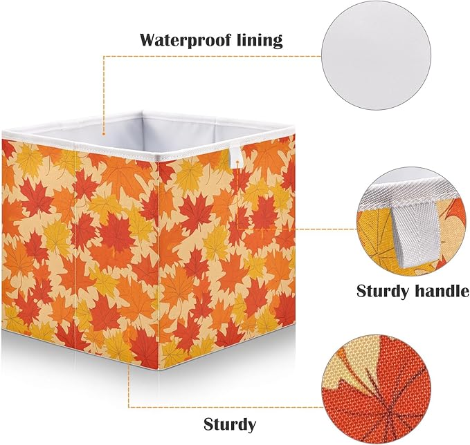 Bolaz Autumn Maple Leaves Pattern Closet Organizers Storage Cubes Storage Bins Shelf Baskets Containers for Home Room Office,Square