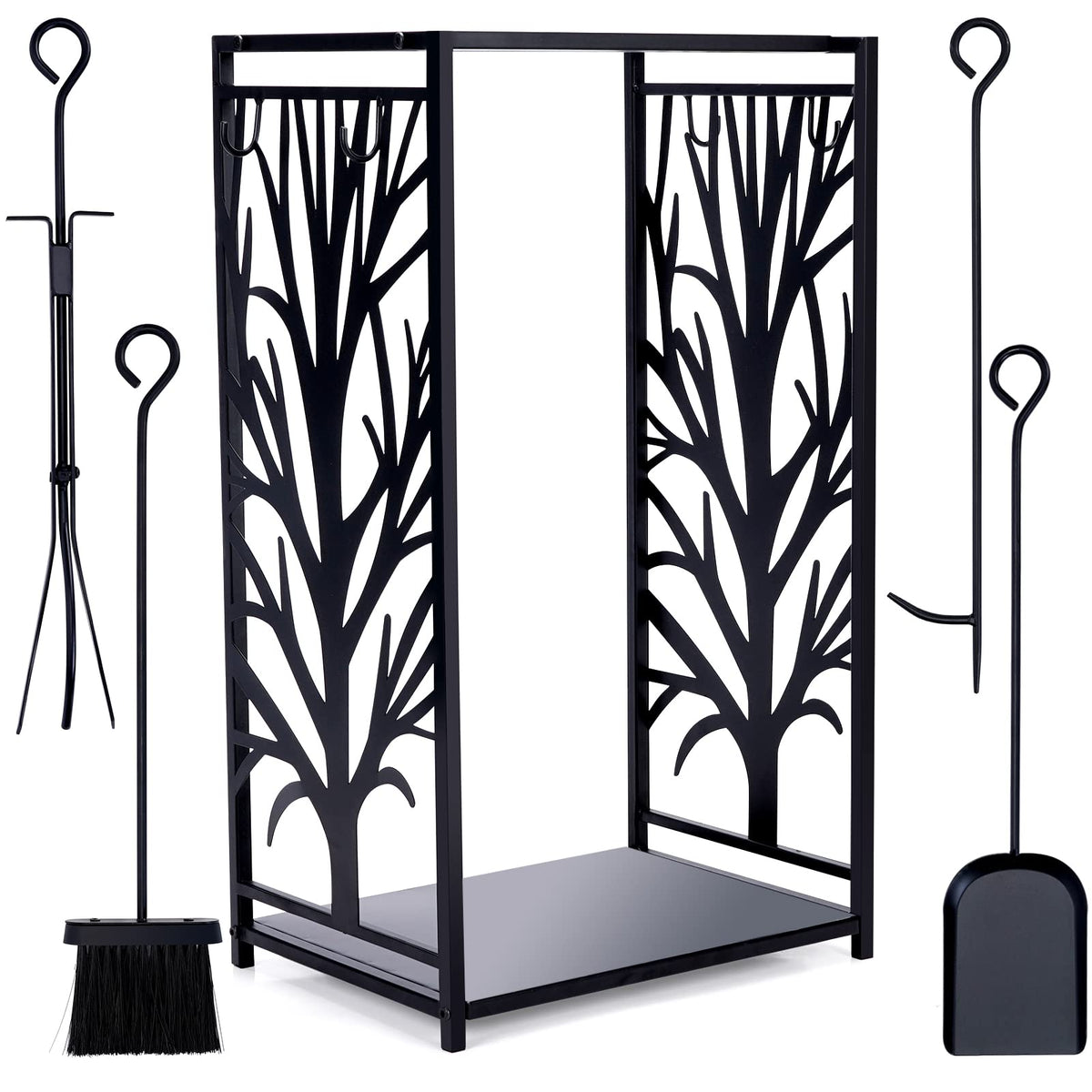 Firewood Rack Indoor with Tools, Fire Log Holder for Fireplace - Image 1
