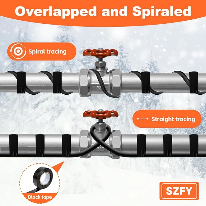50FT Heat Tape for Water Pipes, -40°F Deicing Cable,Pipe Heating Cables for Roof,Gutter，Farm，Freeze Protetion Heat Trace Cable, Heated Water Hose,Plumbing Fixtures,120V 5W/FT