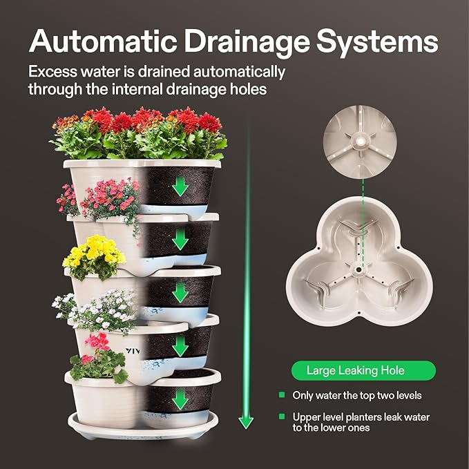 VIVOSUN 5 Tier Vertical Gardening Stackable Planter and 0.5Gal Handheld Garden Sprayer, 2L Pump Sprayer, 68 Oz Water Spray Bottle with Safety Valve, Adjustable Nozzle, Extended Spray Rod & Ad