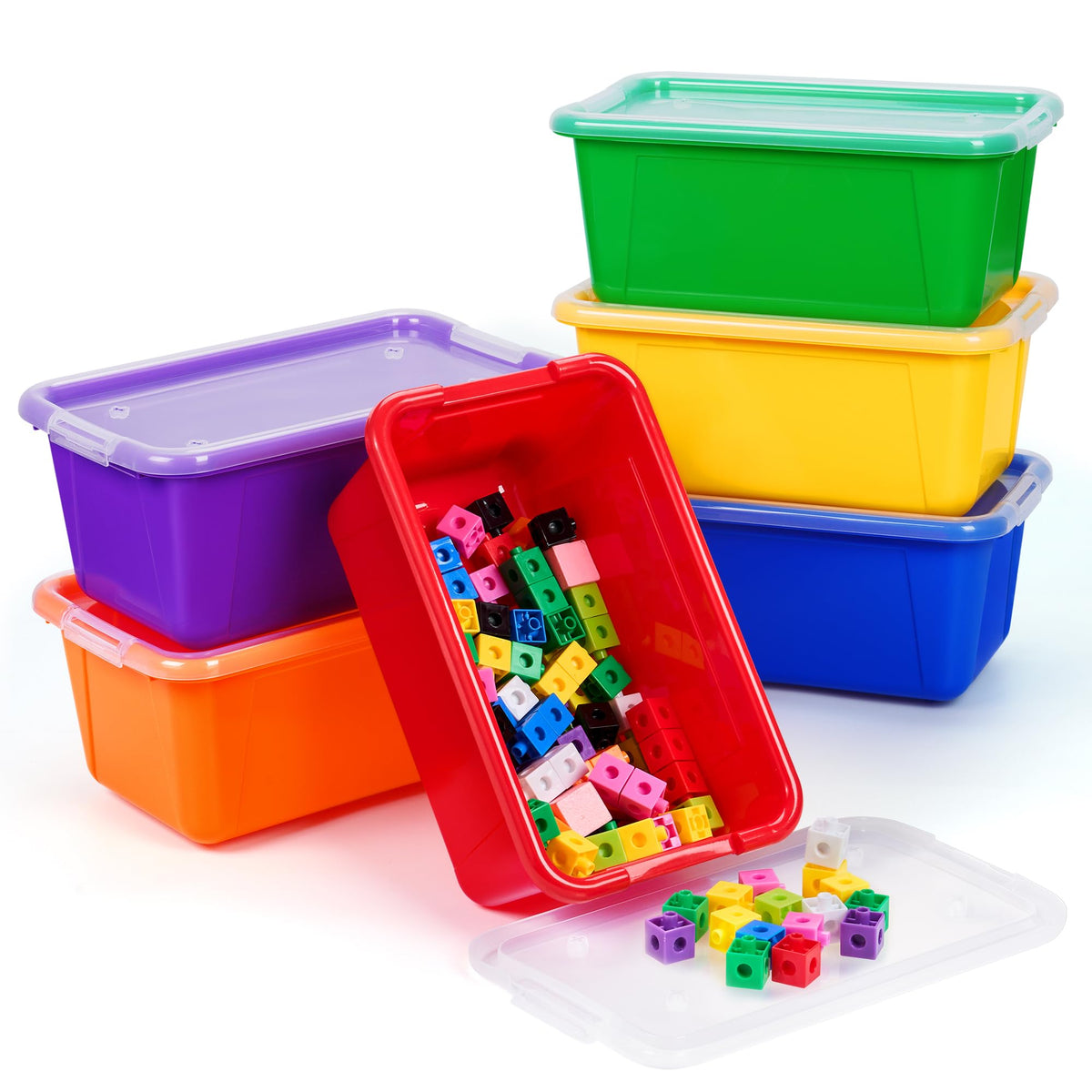 GAMENOTE 6 Quart Stackable Plastic Storage Bins with Lids, 6 Pack - Image 1