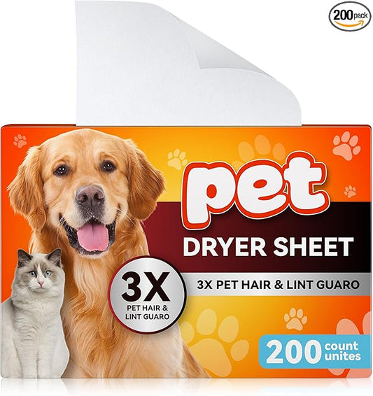 Pet Hair Remover for Laundry, Lint Dryer Sheets, 3 X Pet Hair Fighters, Reduces Static, Adds Softness(Unscented,200 Count)
