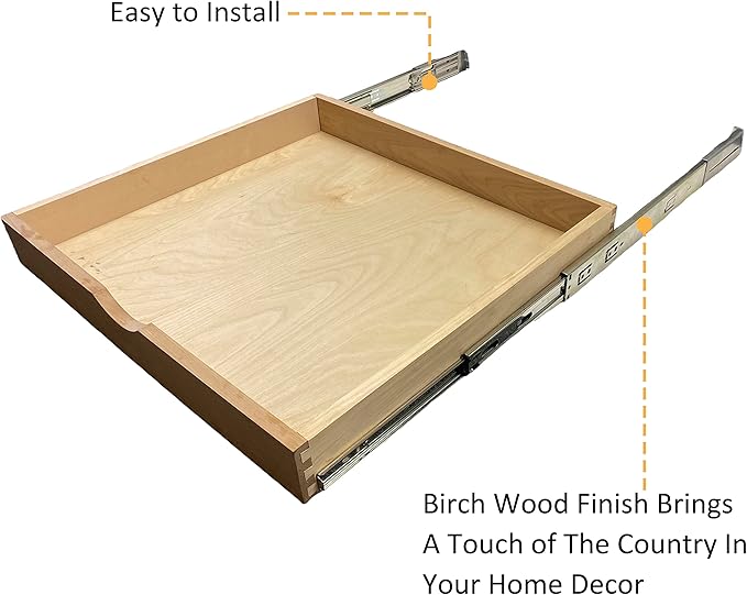 Couver Pull Out Drawers For Cabinets, 21"W x 21"D x 3"H Soft Close Slide Out Wood Shelves Storage Organizer for Kitchen, Finished, Heavy-Duty, Non-Assemble