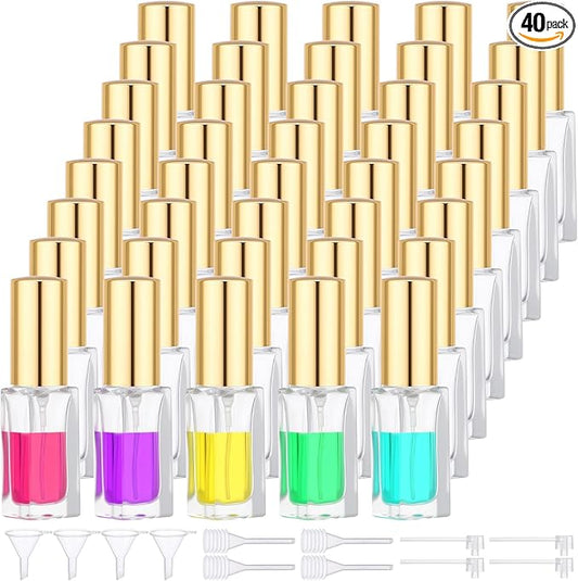 Segbeauty 40pcs 0.17oz Empty Atomizer Sprayer for Perfume, Bulk Glass Travel Bottles, Refillable Travel Cologne Sprayer with Perfume Refill Kit, 5ml Small Cologne Atomizer Mini Glass Spray Bottles