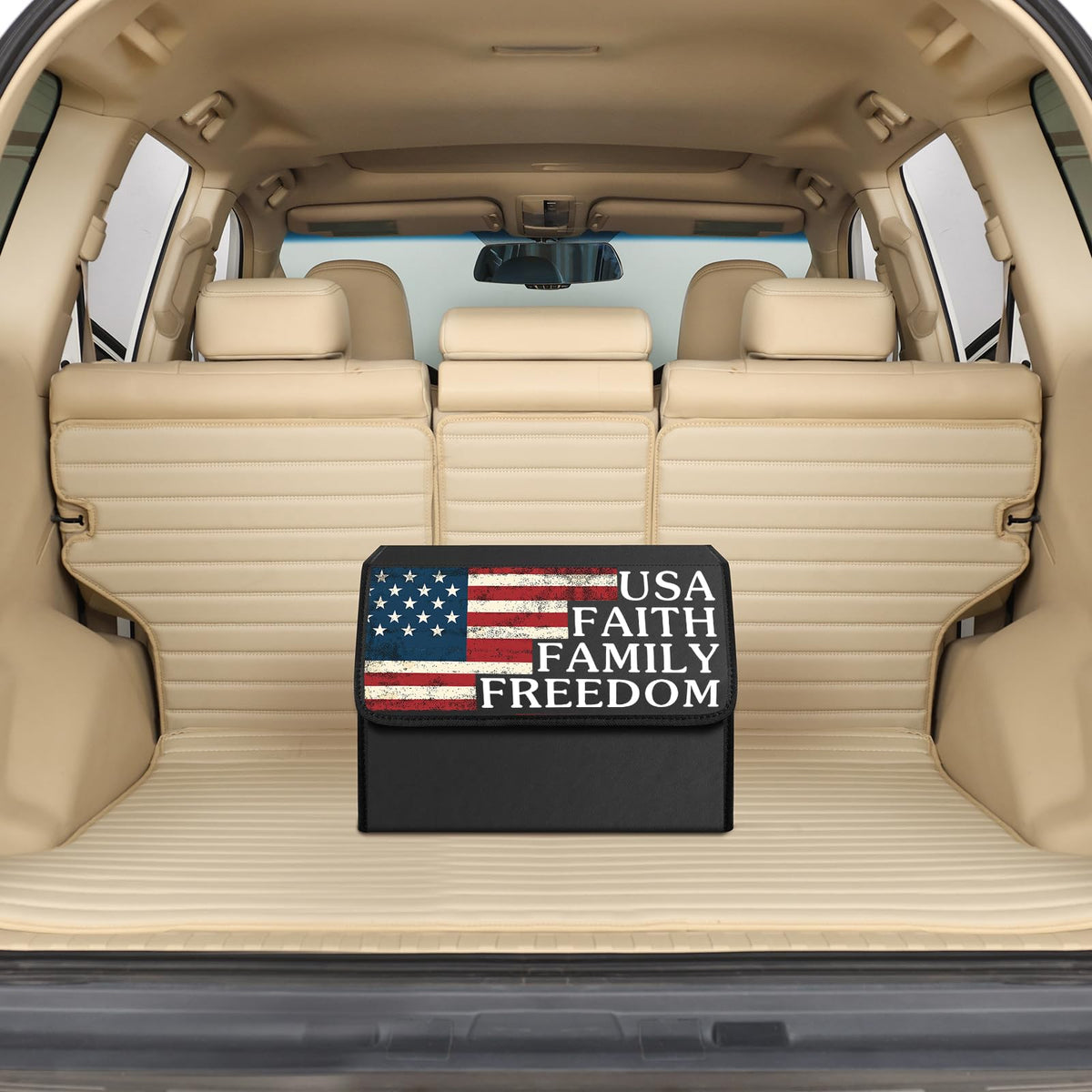 Car Trunk Organizer with Lid, Vintage American Flag USA - Image 1