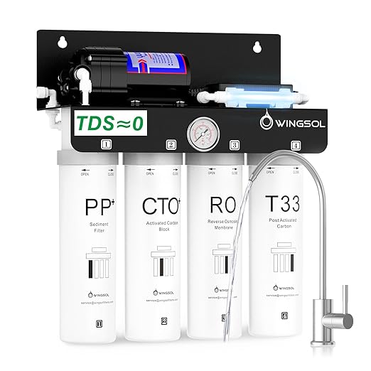 WINGSOL WINGSOL Reverse Osmosis Water Filter, 0 TDS UV Space-Saving Tankless RO System, 10-Layer Filtration Under Sink, NSF/ANSI 42&53&58 Certified, Easy-Change Filter, Plug-in Required