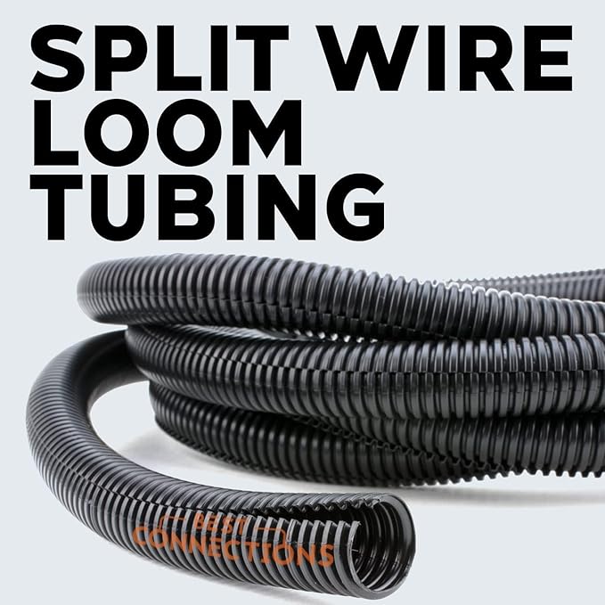 BEST CONNECTIONS 3/4" x 100 ft Split Wire Loom Flex-Guard Convoluted Tubing with Installation Tool - Protective Cable Sleeves for Automotive Home Electrical Wires Chemical Resistant Conduit Black
