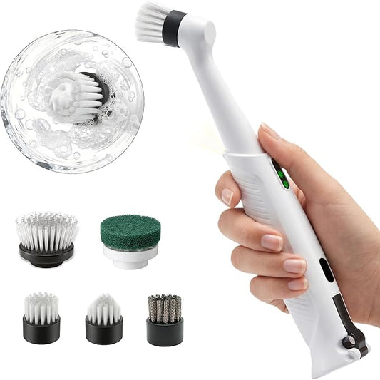 Electric Spin Scrubber Rechargeable Waterproof - 5 Powerful Cleaning Brush Heads for Various Scenarios, Specifically Designed for Tile Grout Lines, Tile Surfaces, Corners, and Crevices