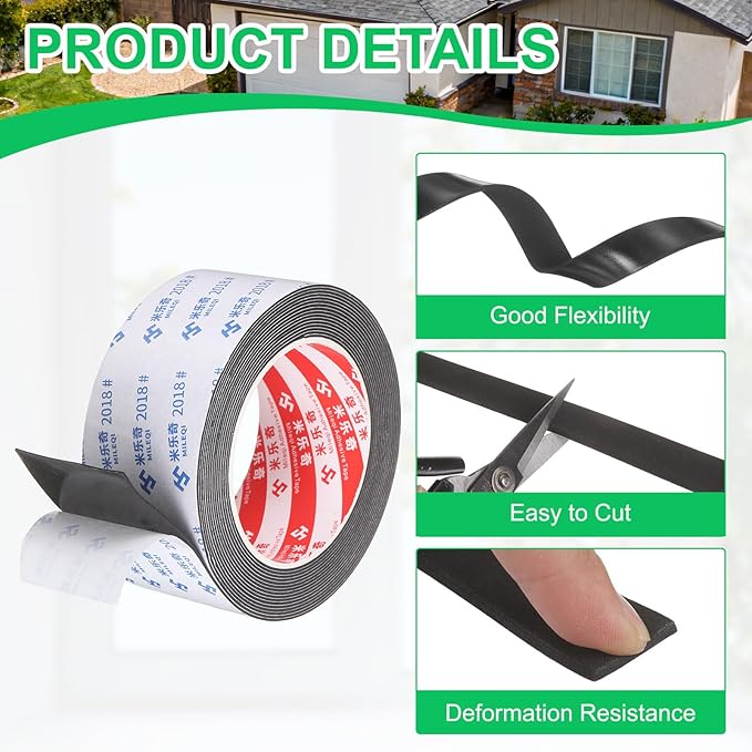 PATIKIL 3Roll Sponge Rubber Foam Tape, 1 31/32" W x 1/32" t x 16.4ft l Self-Adhesive Foam Insulation Tape Weather Stripping for Window Door Soundproofing Weatherstrip AC Seal Strip, Black