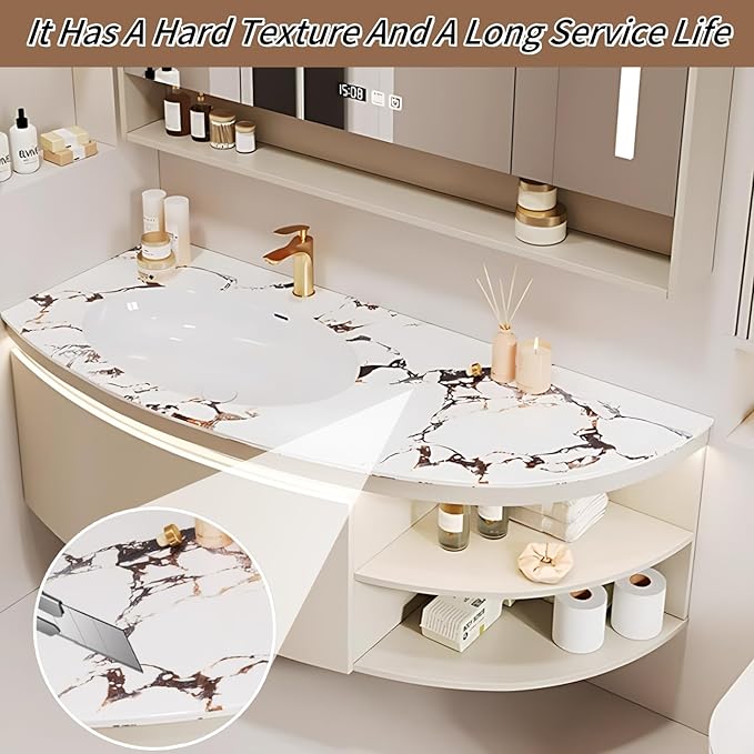 58IN Floating Bathroom Vanity, Wall Mounted Wood Sink Cabinet with Smart Sensor LED Light Strip & Open Style Side Cabinet | LED Lights & Defogging Function, Single Sink Vanities Set (Beige)