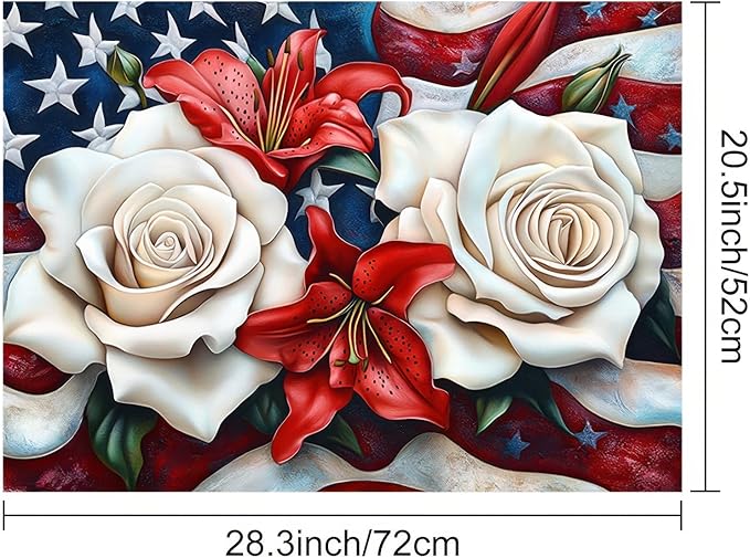 Stove Top Cover for Electric 28x20 Inch American Flag Rose Lily Kitchen Mat Heat Resistant Stovetop Cover Pad Countertop Protector for Electric Glass Cooktop Patriotic Kitchen Decor