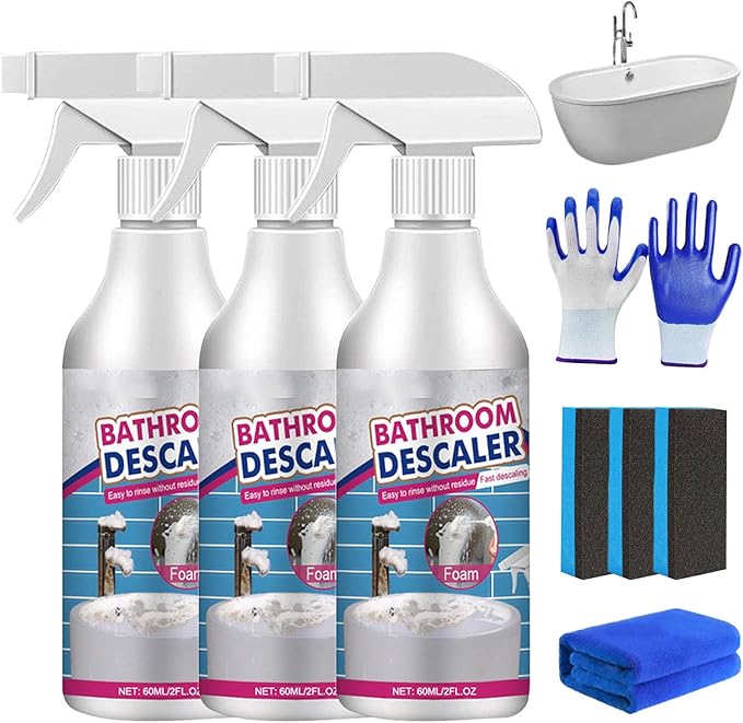 Bathroom Descaler Foam Cleaner, Bathroom Descaler Foam Cleaner Spray, All Purpose Rinse Cleaning Foams Spray, Stubborn Stains Cleaner for Bathtub, Toilet, Glass, Faucet (3PCS)