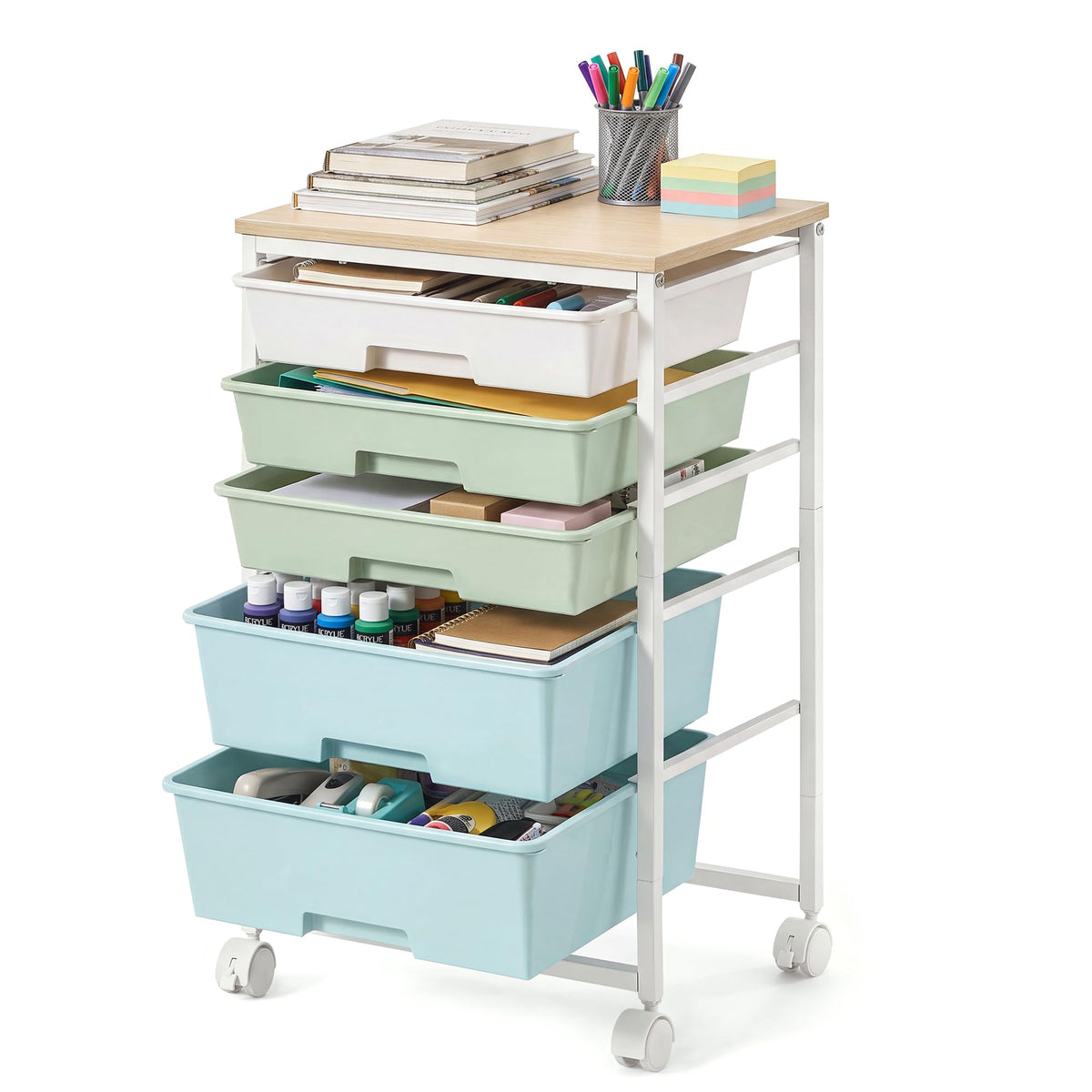 VASAGLE Rolling Cart with Drawers,5 Drawers Storage Cart - Image 1