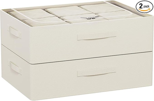 CYhom Under Bed Storage Bins Frame Storage Box Oxford Fabric Sturdy Underbed Container Foldable Stackable Large Capacity Clothes Organizer (Beige, 23.6" x 19.7" x 6.3")