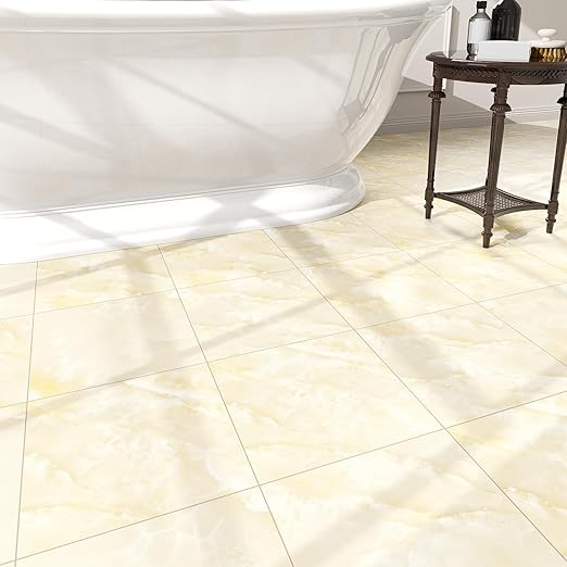20-Pack Peel and Stick Floor Tiles Vinyl Floor 12 x 12 inch Self Adhesive Waterproof Flooring Planks DIY for Bathroom, Kitchen, Living Room, RV, Cover 20 Sq. Ft, Ivory Beige Vein Marble