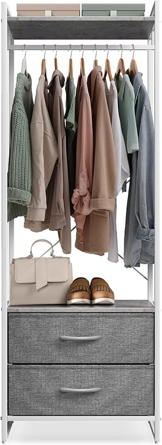 Sorbus Clothing Rack with Drawers - Clothes Stand Dresser - Wood Top, Steel Frame, & Fabric Drawers - Tall Closet Storage Organizer - Garment Rack for Hanging Shirts, Dresses, & Jackets