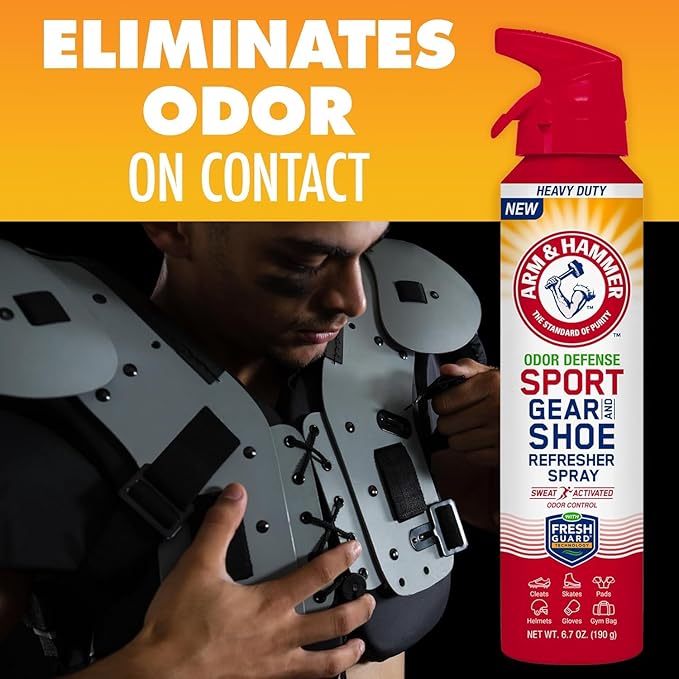 Arm & Hammer™ Sport Gear & Shoe Refresher Spray, Heavy Duty Odor Defense for Sports Gear and Footwear, Deodorizer for Gym Bags, Boxing Gloves, Hockey Equipment, and Football Pads (6.7 oz) (3 pack)
