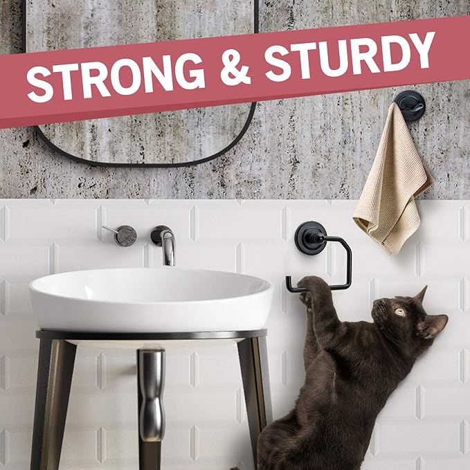 Jack N’ Drill 1 Pack Toilet Paper Holder with Free Wall Mounted Multipurpose Coat Hook for Towels, Bathroom Accessories and Decor, Classy and Modern Black Finish for All Bathroom Styles