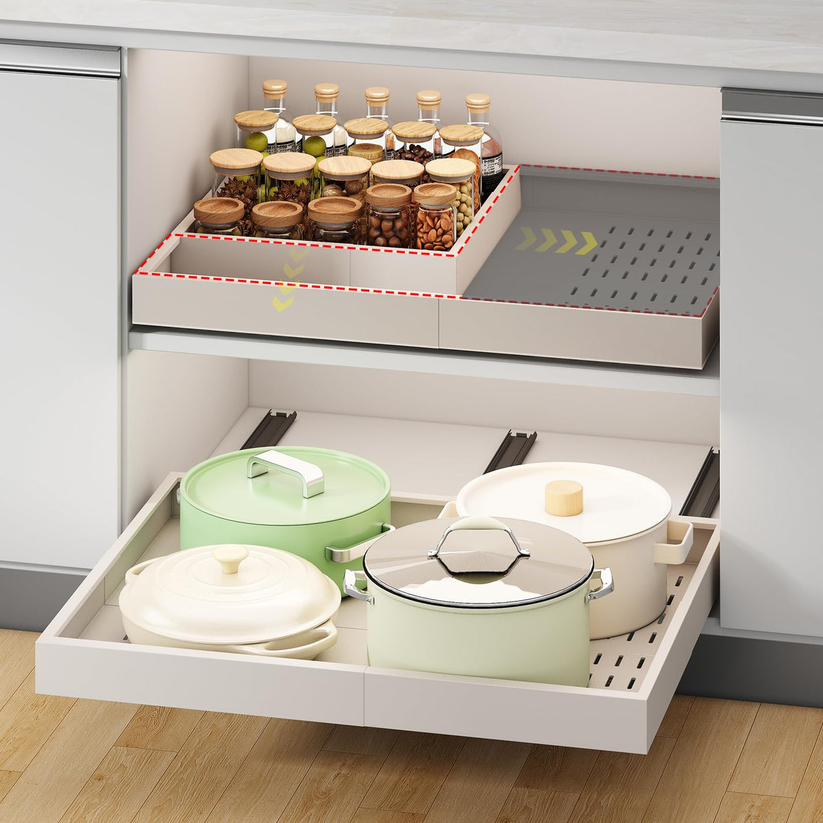 Pull out Cabinet Organizer,14"-21"W,17"-24"D,Expandable,Adhesive - Image 1