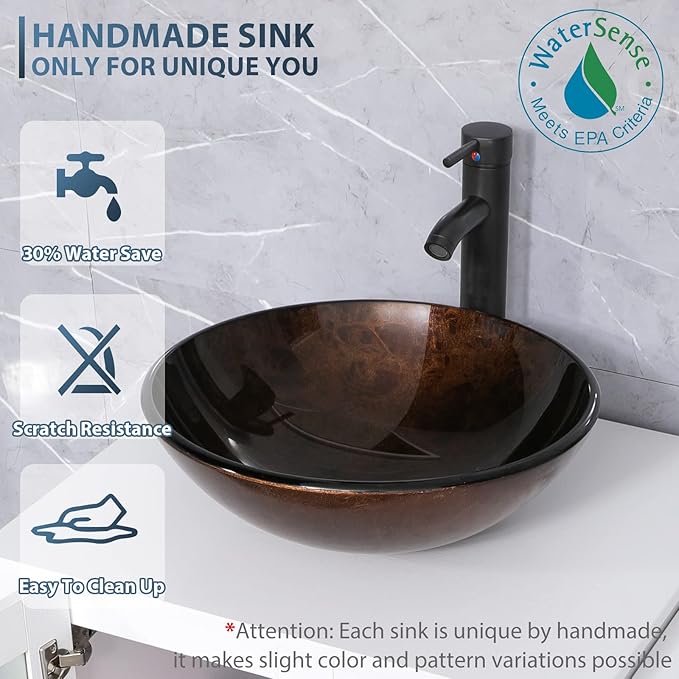 eclife 48" Bathroom Vanity Sink Combo Modern Metal Stand Cabinet W/Bottom Shelf & Storage Side Cabinets Brown Round Vessel Sink & Water Save Faucet & Pop Up Drain, Rustic Brown (A09)