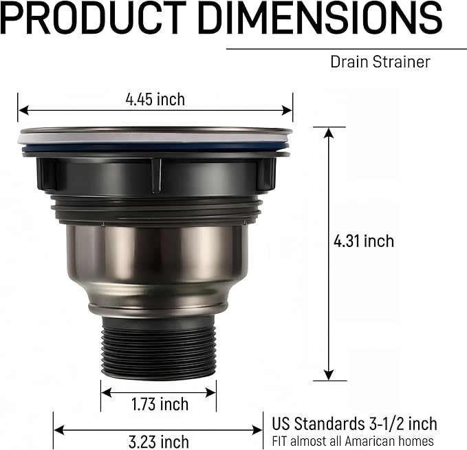 Complete Kitchen Sink Drain Kit with 3-1/2 Inch Strainer Assembly, 1-1/2" P-Trap Plumbing Pipe, Universal Flexible Drain for Wall or Floor Outlet, Includes Basket, Gaskets & Tailpiece