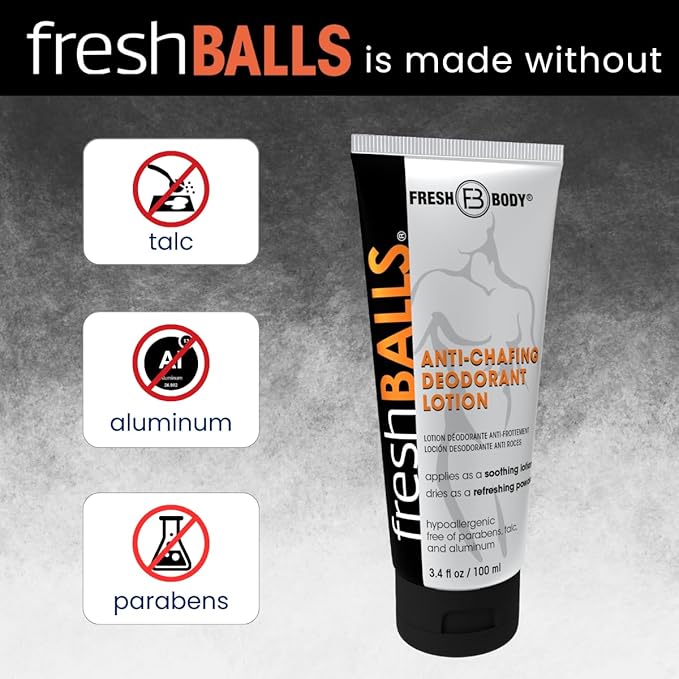 FRESH BALLS Lotion (4 Pack) | Anti-Chafing Men's Soothing Cream to Powder Balls Deodorant and Hygiene for Groin Area, 3.4 fl oz