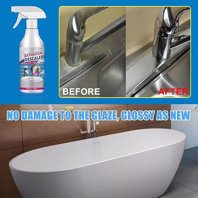 Bathroom Descaler Foam Cleaner, Bathroom Descaler Foam Cleaner Spray, All Purpose Rinse Cleaning Foams Spray, Stubborn Stains Cleaner for Bathtub, Toilet, Glass, Faucet (2PCS)