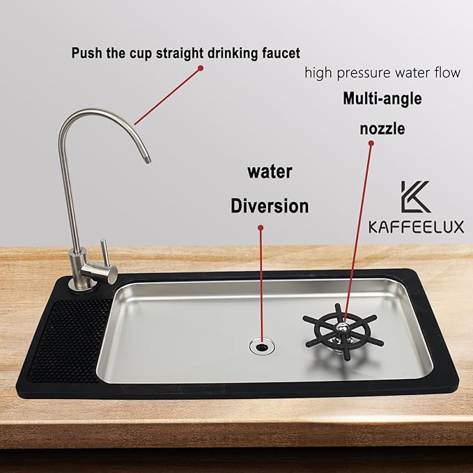 Stainless Steel Kitchen Sink Dishwasher with Faucet Cup Washer & Drainage Area – Ideal Bottle Dishwashing Cleaner & Accessories for Home Bar Faucet Sink(KF77-2)