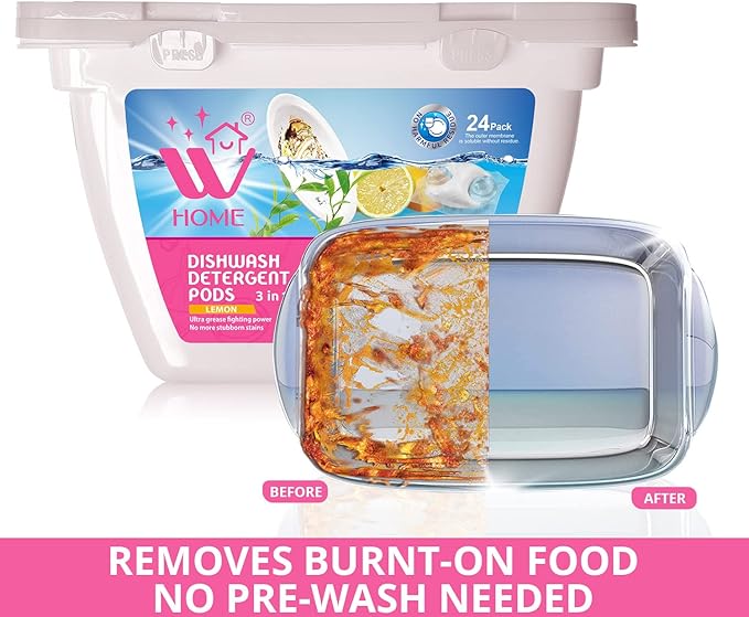 Natural Solution Dishwasher Pods, Formulated with Lemon Extracts, Effective on All Dishwashers, Prevent Scale Formation & Stubborn Stain, Dishwasher Detergent, 24 Pods