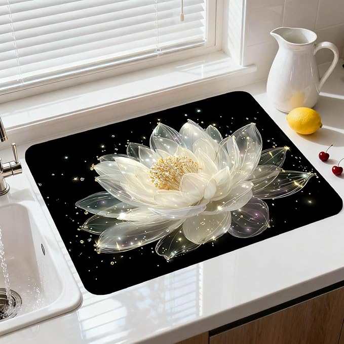 Glass Stove Top Covers for Electric Stove, Heat Resistant Counter Protector Mat, Non Slip Waterproof Surface Cover for Kitchen Counter and Cooktop (Glow Lotus, 28"L x 20"W)