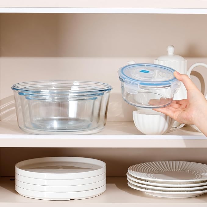 NUTRIUPS 15/30/54/95oz Round Large Glass Food Storage Containers with Lids,Glass Bowl & Meal Prep Containers with Lids,4-Piece Set