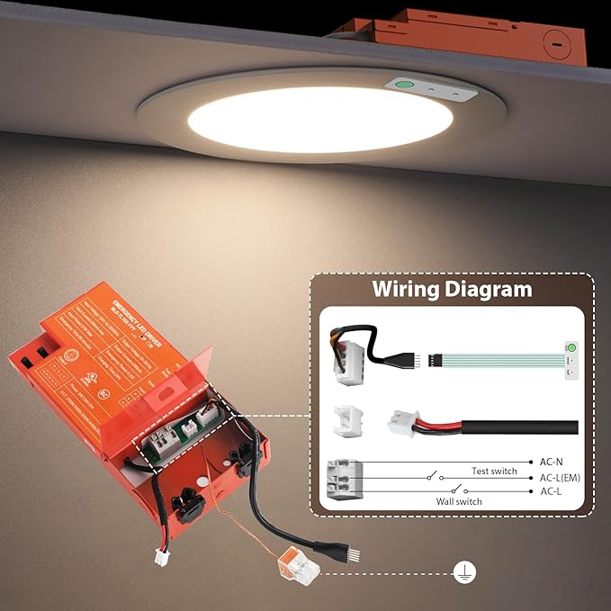 dephen 6 Inch LED Emergency Recessed Light with 90 Min Battery Backup, 5CCT 2700-5000K Ultra-Thin Round Downlight, 9W/12W/15W Tunable Commercial Ceiling Lighting