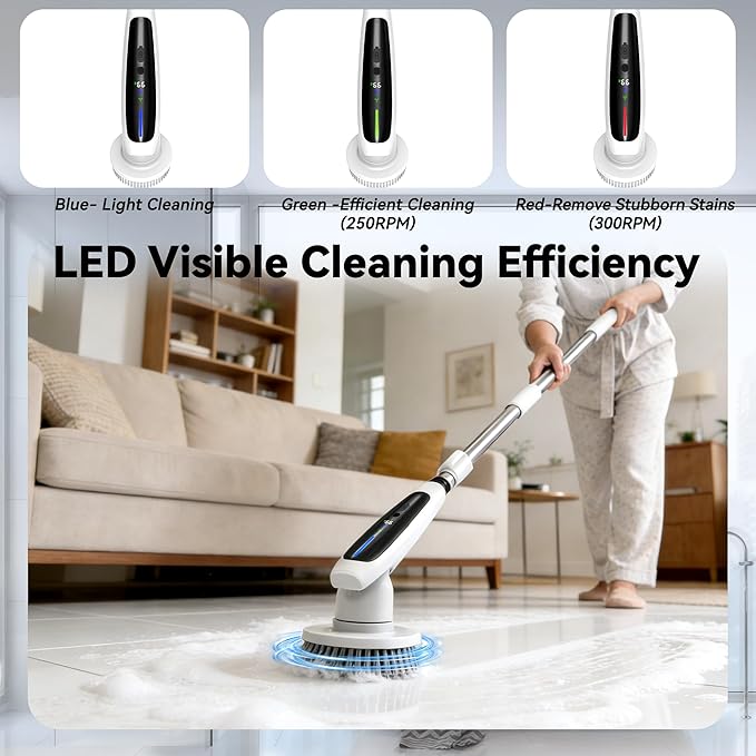 Electric Spin Scrubber, Cleaning Brush with 8 Brush Heads - Dual Speed IPX7 Waterproof Power Scrubber for Heavy-Duty Bathtub, Glass, Tile, and Car Cleaning Brush (White)
