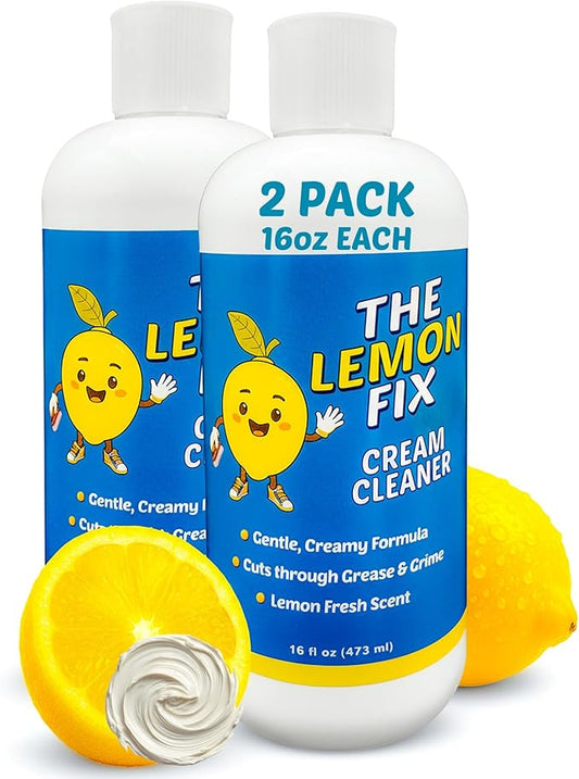 Cream Cleaner and Lemon All Purpose Cleaner for Kitchen, Bathroom, Shower, Tile & Oven, Cuts Grease & Grime, Gentle Formula Multipurpose Cleaner, The Lemon Fix, Made in USA, 16oz Bottles, 2 Pack