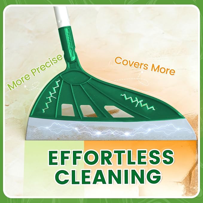 Air Broom for Household Cleaning, Silicone Broom with Adjustable Height&Angle Aluminum Handle, Squeegee Broom for Wet&Dry Messes, Hair, Liquids, Glass, Bathroom, Kitchen on Smooth Floor (Green)