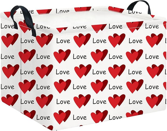 CLOCOR Rectangular Valentine's Day Gift Basket,Collapsible Fabric Storage Container,Storage Basket for Lover,Gift Bakset (Love You Heart)