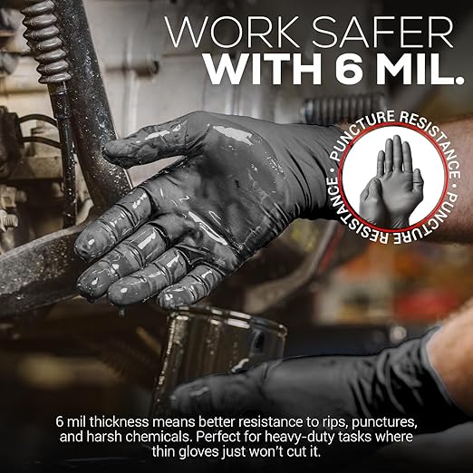 FIRST GLOVE Volt 6 Mil Black Nitrile Disposable Gloves - 200 Count Medium - Food Safe Heavy Duty Gloves for Cooking, Cleaning, Industrial & Food Service - Latex Free, Powder Free, Micro-Textured Grip