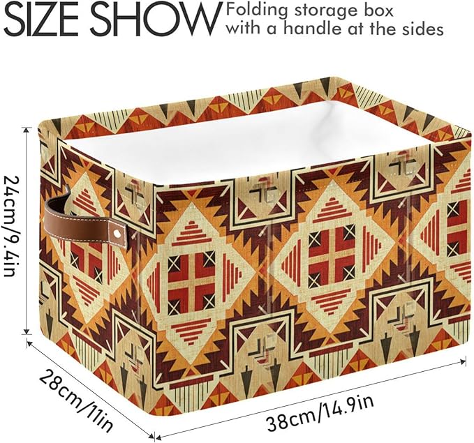 Storage Basket Native American Style Storage Bin Cube with Handles Foldable Storage Baskets for Shelves Living Room Home Decor 2PCS