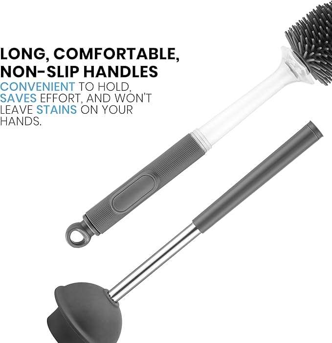 Toilet Brush & Plunger Set - Toilet Bowl Brush and Holder, Refillable Liquid Dispenser Brush - 2 in 1 Silicone Toilet Brush & Plunger Set for Bathroom