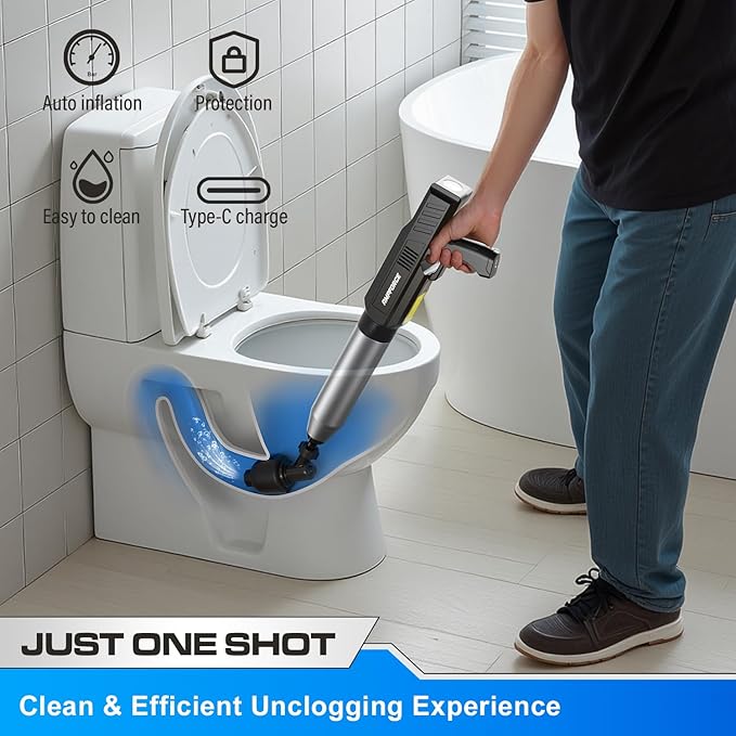 ‌Electric Toilet Plunger for Bathroom, High-Pressure Air Plunger, Heavy-Duty Clog Remover for Toilets, Toilet Drain Unclogger (Black)