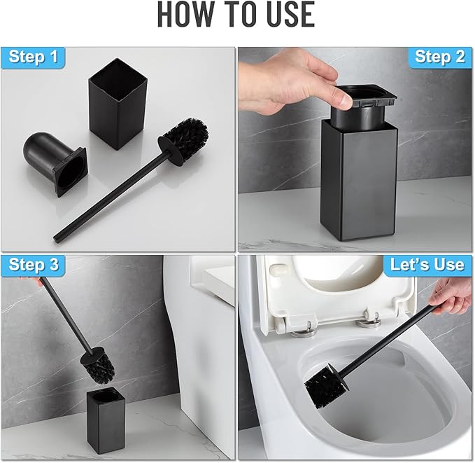 BVL Toilet Brush and Holder Black Toilet Bowl Brush for Ceaning with Stainless Steel Handle Freestanding