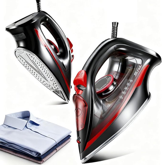 Steam Iron for Clothes, 3-Way Auto Shutoff, Ceramic-Coated Soleplate with Burst Steam, Anti-Drip and Anti-Calc, Self-Cleaning, 1500W Powerful for Home Use