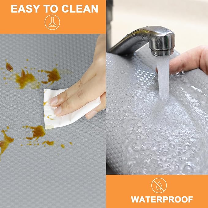FLPMIX Shelf Liner 19" Wide: Waterproof Under Sink Mats Light Grey 19" x 300"- Easy to Cut & Clean Large Kitchen Drawer Liner for Pantry Cupboard