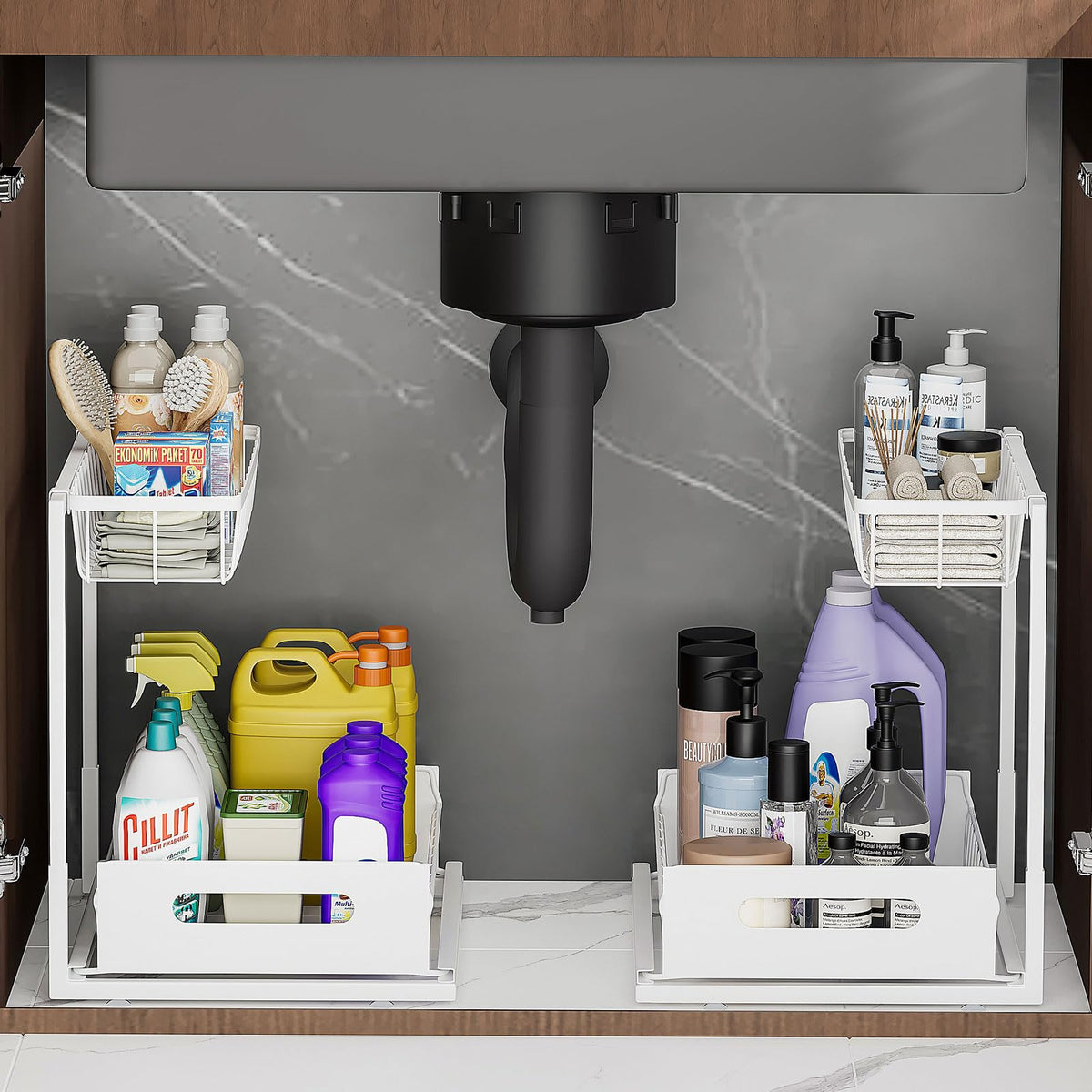 Ceetug Slide Out Under Sink Organizers and Storage, White, 2 Pack - Image 1
