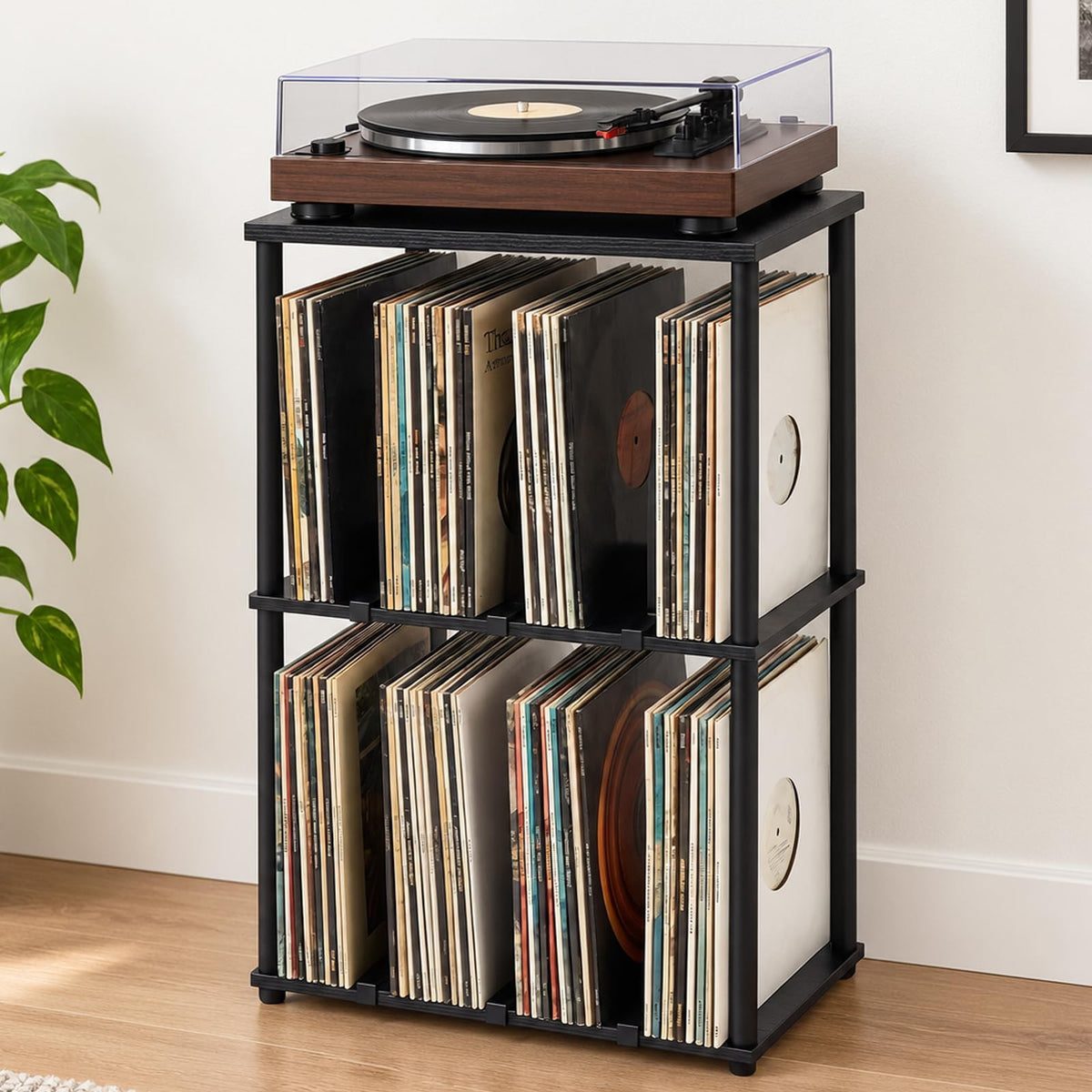 3-Tier Vinyl Record Black Storage Holder for Books | Home Organization - Image 1