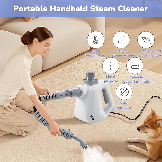 Petyoung Handheld Steam Cleaner, Professional Pressurized Steam Cleaner with 9 Accessories, Multipurpose Steam Cleaner for Home Use, for Cleaning Floor Upholstery Grout Window and Car